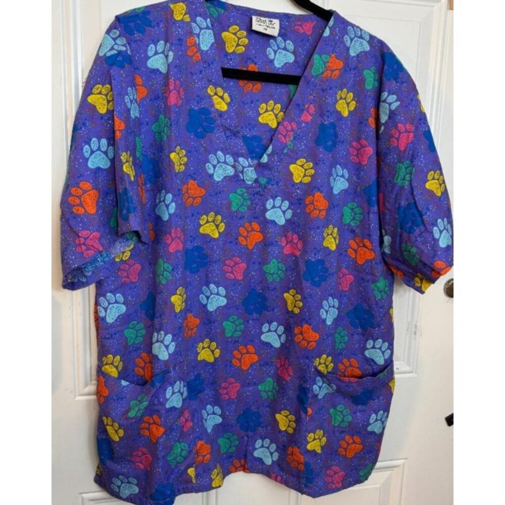 Animal Rescue Scrub Size 2x Short Sleeve 2 front pockets check measurements